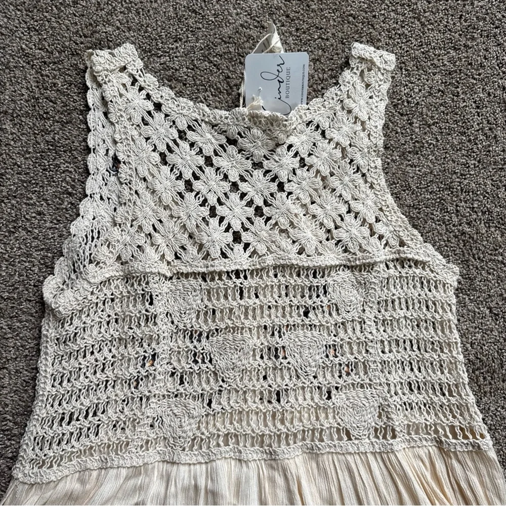 Hem & Thread Women’s Medium Cream Crochet Top Dress - Picture 10 of 13
